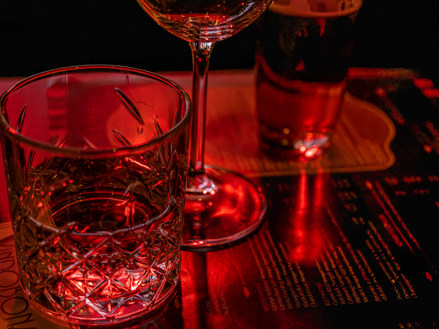 drink glasses lit up in red